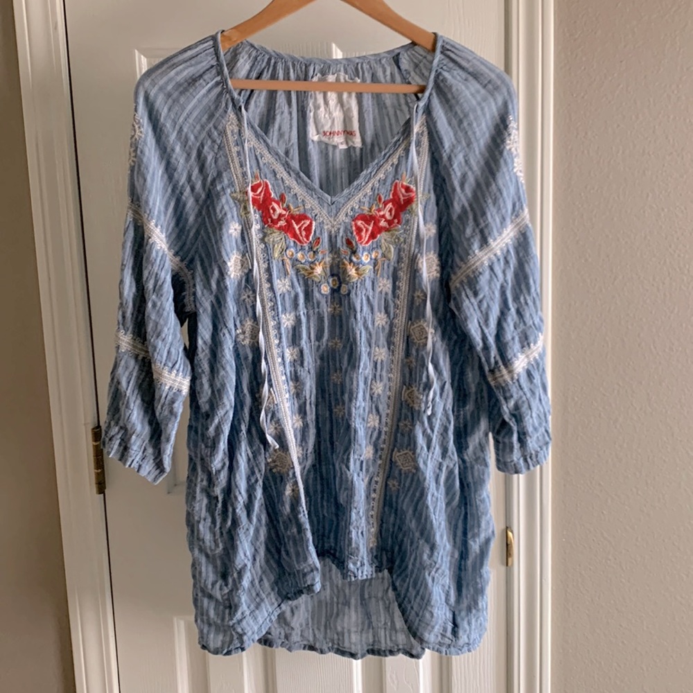 Johnny Was Embroidered 3/4 Sleeve Top